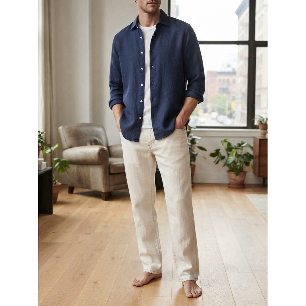 John Varvatos USA Mens Linen Pants Size 33 Cream Off White Casual Straight Leg